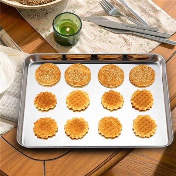 Baking Sheet Set of 3,Stainless Steel Cookie Sheet Baking Sheet Pan,9/12/16 Inch - Picture 6 of 7